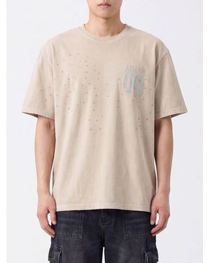 AMISH Relaxed Fit Cotton T-Shirt With Logo And Slogan Print - Natural