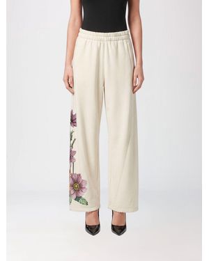 Philipp Plein Cotton Jogging Pants With Floral Embroidery - Natural