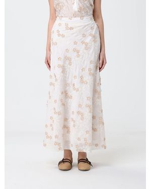 Hanita Viscose Blend Long Skirt With Floral Embroidery - White
