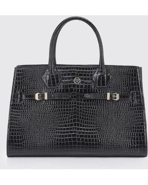 Philipp Plein Dynasty Crocodile Print Leather Bag - Black