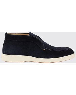 Santoni Suede Calfskin Chukka Boots With Side Elastic Inserts - Blue