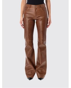 Haikure Flora Mid-Rise Flared Calfskin Leather Trousers - Brown