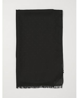Emporio Armani Cotton Blend Stole With Eagle Jacquard - Black