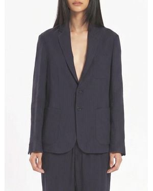 Barena Single-Breasted Linen Blend Blazer - Blue