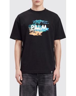 Palm Angels Cotton T-Shirt With Graphic Contrast Logo Print - Black