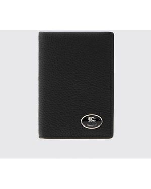 Burberry Grained Calfskin Bifold Card Holder With Applied Logo - Black