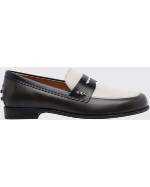 Tod's Brushed Leather Loafers With Strap And Metal Logo - White