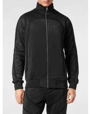 Philipp Plein Slim Fit Cotton-Blend Zip-Up Sweatshirt With High Neck - Black