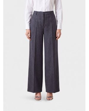 Tagliatore High-Waisted Pinstriped Wide-Leg Pants - Blue