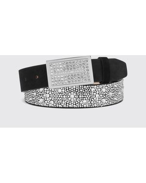 Philipp Plein Leather Belt With Rhinestones - White