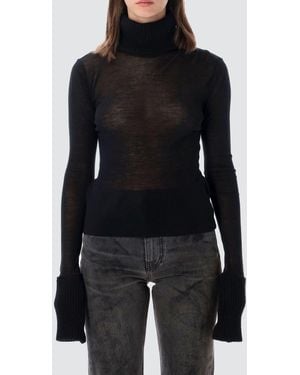 Our Legacy 100% Merino Wool Slim Fit Flared Cuff Turtleneck Sweater - Black