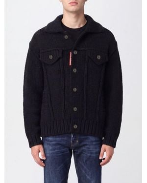 DSquared² Cardigan En Laine D'Alpaga Mélangée Avec Col En V Et Poches Plaquées - Bleu