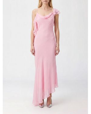 Self-Portrait One-Shoulder Satin Midi Dress With Ruffles And Asymmetrical Hem - Pink