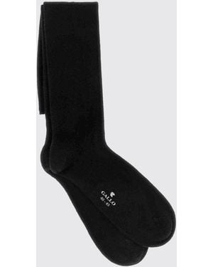 Gallo Calf-High Stretch Cashmere-Blend Socks With Contrast Logo - Black