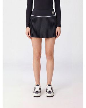 Amiri Minifalda Plisada De Jersey Con Monograma Bordado - Negro