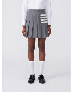 Thom Browne Mini-Jupe Plissée En Laine Avec Détail 4-Bar - Gris