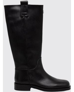 Patrizia Pepe Leather Knee-High Biker Boots With Fly Logo - Black