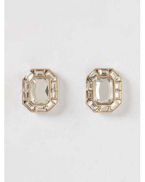 Self-Portrait Brass Earrings With Set Rhinestones - Metallic