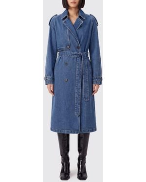 Anine Bing Gabardina Larga De Doble Botonadura En Denim De Algodón Con Cinturón - Azul
