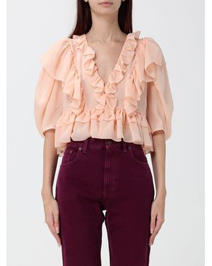 Chloé ChloÉ Embroidered Silk Cropped Blouse With Puff Sleeves And Ruffles