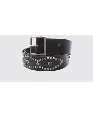 HTC Leather Belt With Embroidery And Metal Buckle - White