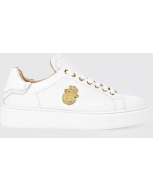 Billionaire Grained Leather Low-Top Trainers With Applied Logo And Rubber Sole - White
