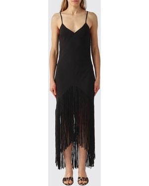 Pinko Viscose Blend Midi Dress With Fringes - Black