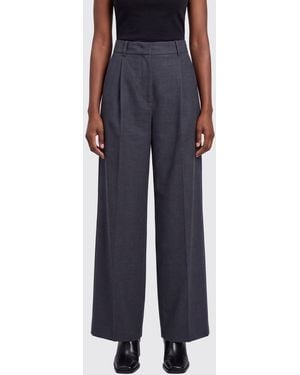 DUNST Pantalones Anchos De Crepé Con Talle Alto Y Pinzas - Azul
