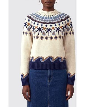 Alanui Rundhalspullover Aus Schurwolle Mit Ethnischem Jacquard-Muster - Blau