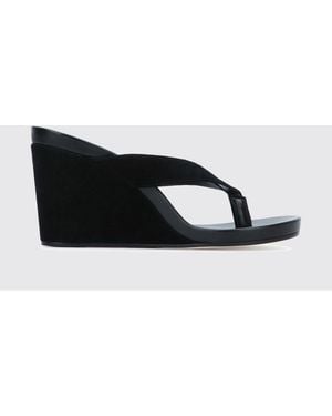 Phoebe Philo Round Suede Wedge Flip-Flops - Black