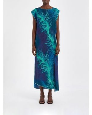 F.R.S For Restless Sleepers Printed Silk Blend Midi Dress F.R.S. For Restless Sleepers - Blue
