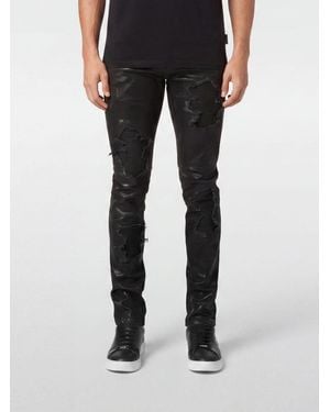 Philipp Plein Rock Star Skinny Fit Distressed Denim Jeans With Zip Details - Black
