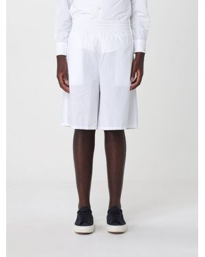 Aspesi Short Chino Longueur Genou En Popeline De Coton À Taille Haute Élastiquée - Blanc