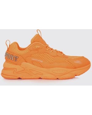 Philipp Plein Track-King Leather And Mesh Trainers - Orange