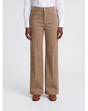 Brunello Cucinelli High-Waisted Cropped Wide Leg Denim Jeans With Monili - Natural