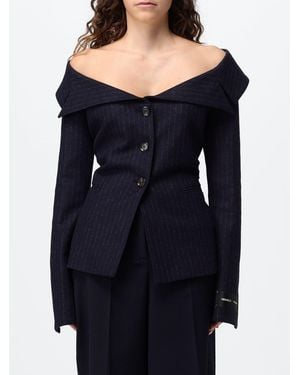 Pinko Pinstripe Single-Breasted Wool Blend Blazer With Sailor Collar - Blue