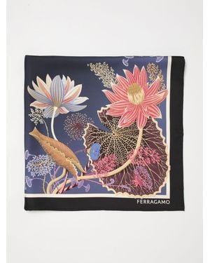 Ferragamo Water Lilies Print Silk Scarf - Blue