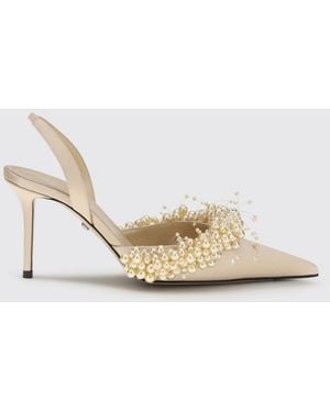 Mach & Mach Silk Satin Slingback Court Shoes With Synthetic Pearls - Natural