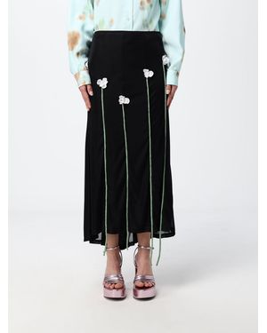 Moschino Falda Midi De Jersey Con Flores Aplicadas - Negro