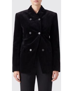 KHAITE Cropped Double-Breasted Velvet Blazer With Peak Lapels - Black