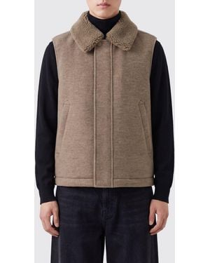 Canali Padded Wool And Cashmere Gilet With Fur Collar - Natural