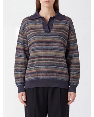 Missoni Mehrfarbig Gestreiftes Strickpolo Mit V-Ausschnitt Und Relaxed Fit - Grau
