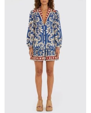 FARM Rio Luna Long Sleeve Mini Dress - Blue