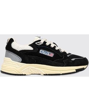 Autry Hyperway Two-Tone Leather And Mesh Sneakers With Cut-Out Logo - Black