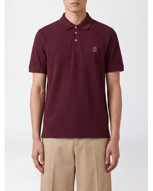 Brunello Cucinelli Polo De Algodón De Manga Corta Con Logotipo Bordado - Rojo