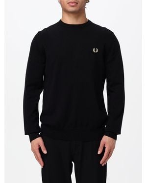 Fred Perry Crewneck Wool Blend Jumper With Ribbed Trims And Embroidered Logo - Black