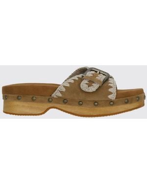 Mou Suede Sandals With Embroidery, Studs And Wooden Midsole - Brown