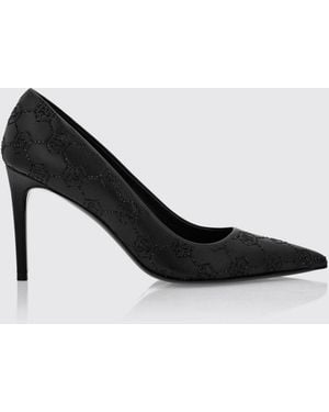 Philipp Plein Leather Court Shoes With Rhinestone Hexagon Logo And Stiletto Heel - Black