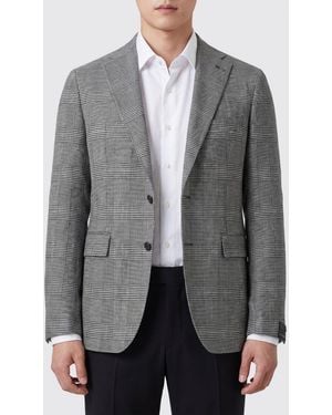Tagliatore Prince Of Wales Check Linen And Cotton Single-Breasted Blazer - Grey