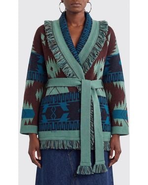 Alanui Robe-Cardigan Aus Kaschmir Mit Ethnischem Muster Und Fransen - Blau